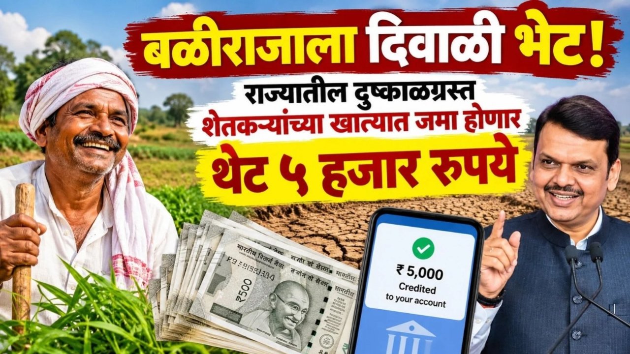 महाराष्ट्रातील दुष्काळग्रस्त शेतकऱ्यांसाठी ₹३५ हजार कोटींच्या मदतीची चर्चा; ₹५,००० अग्रीम रक्कम आणि प्रत्यक्ष स्थिती जाणून घ्या!
