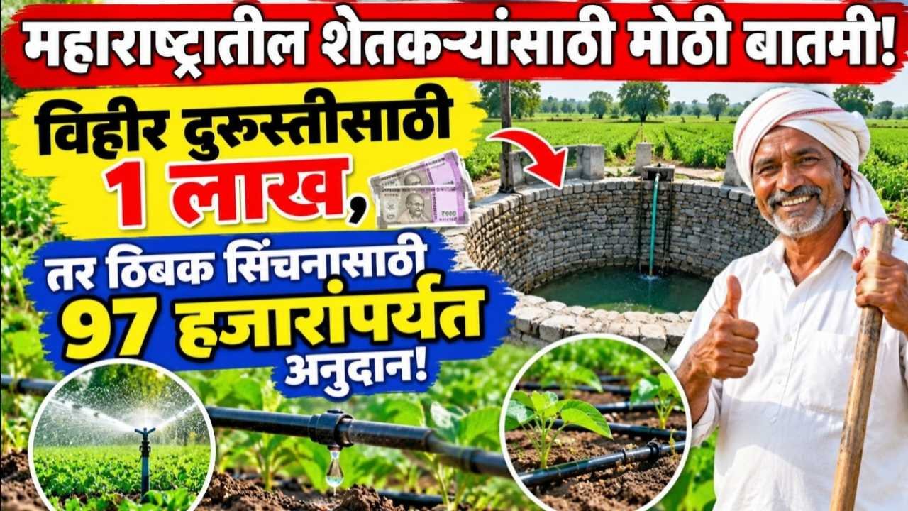 शेतकरी योजना: विहीर दुरुस्तीसाठी १ लाख तर ठिबक संचासाठी ९७ हजारांपर्यंत अनुदान; जाणून घ्या पात्रता आणि अर्ज प्रक्रिया Vihir Durusti Anudan