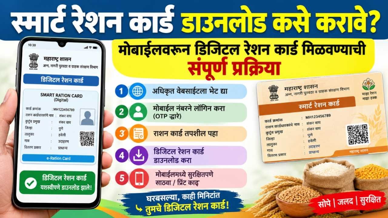 स्मार्ट रेशन कार्ड डाउनलोड कसे करावे? मोबाईलवरून डिजिटल रेशन कार्ड मिळवण्याची संपूर्ण प्रक्रिया smart ration card download maharashtra